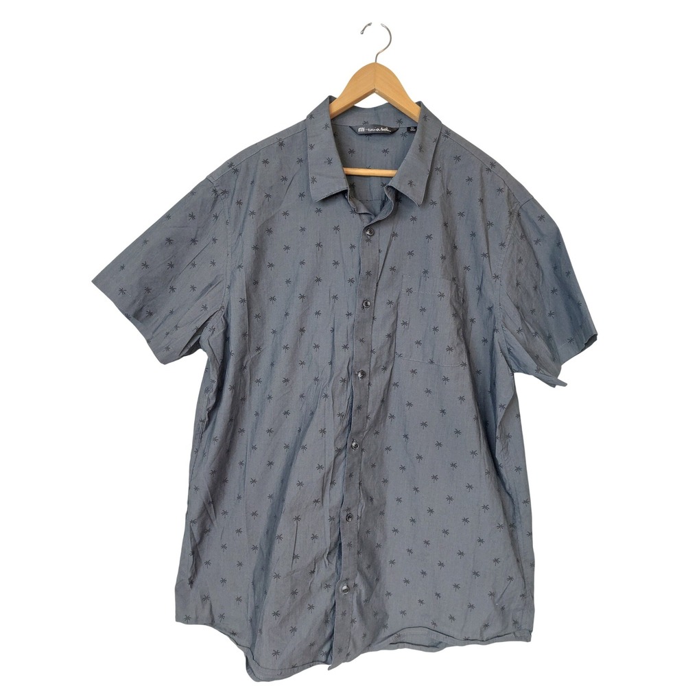 TravisMathew Gray Palm Tree Print Short Sleeve Button Down Golf Shirt Size XXL